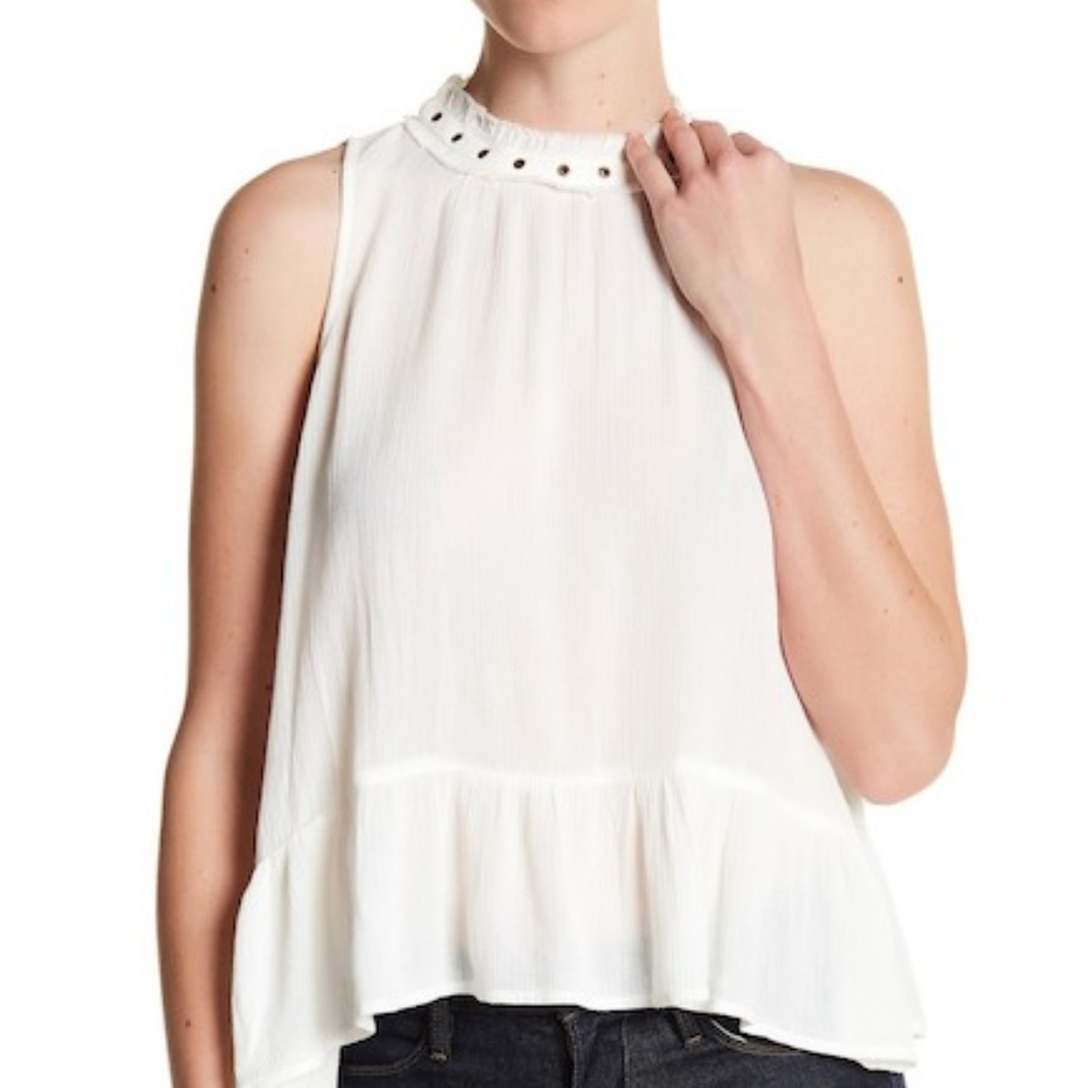 Sweet feminine sleeveless blouse w/eyelet detail L